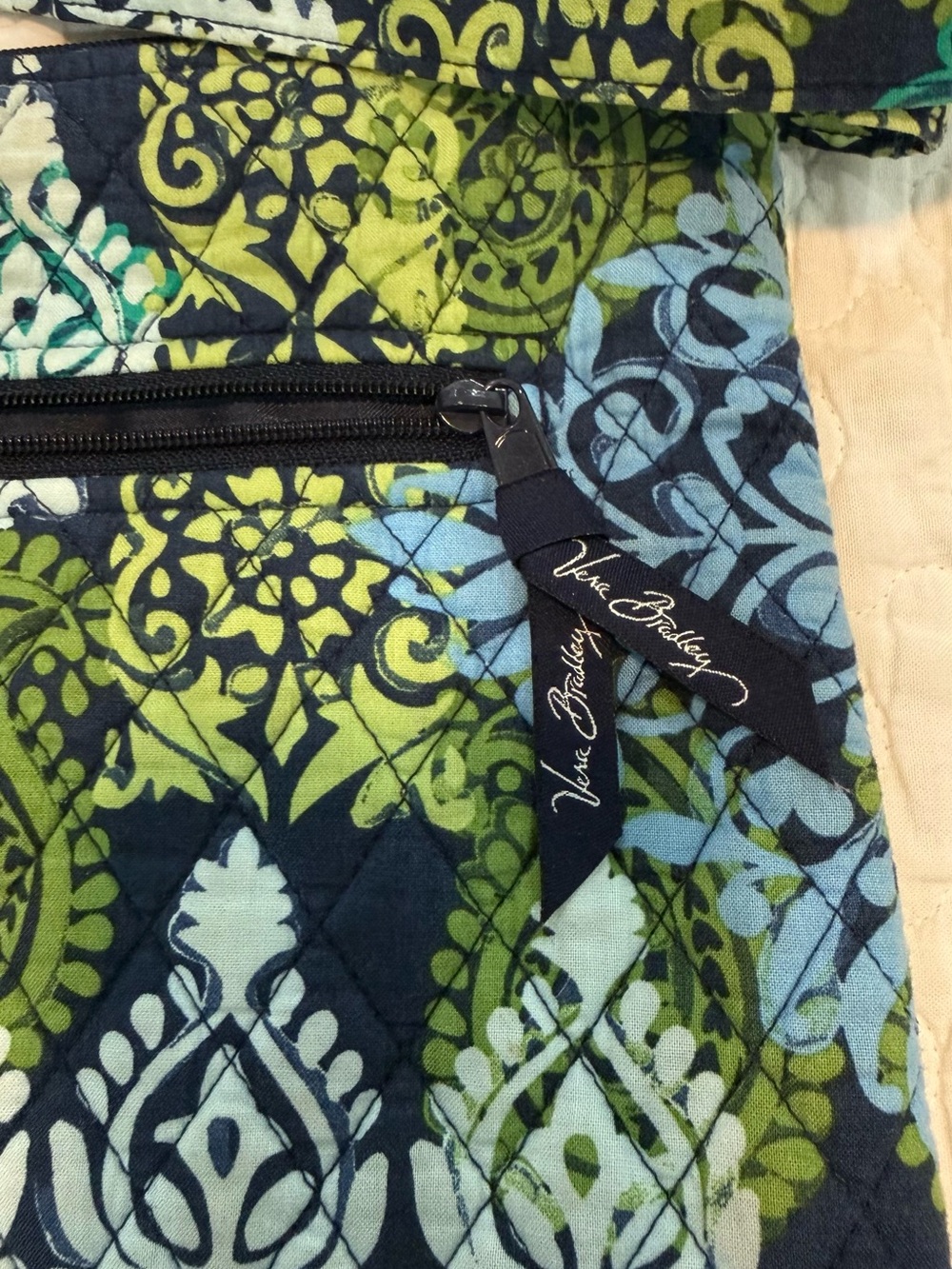 Vera Bradley Quilted Crossbody in Navy, Green & Teal Pattern - Picture 3 of 4